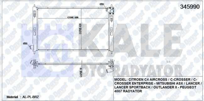 KALE 345990 Su Radyatoru Peugeot C4 Aircross / C-Crosser / C-Crosser Enterprise - 4007 Mitsubishi Asx / Lancer / Lancer Sportback / Outlander Ii (Al/Pl/Brz)